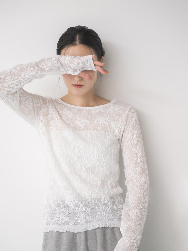 【 予約:1月中旬 】LACE LONG SLEEVE TOP /M264-88190