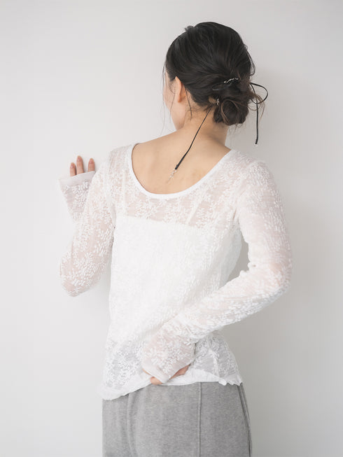 【 予約:1月中旬 】LACE LONG SLEEVE TOP /M264-88190
