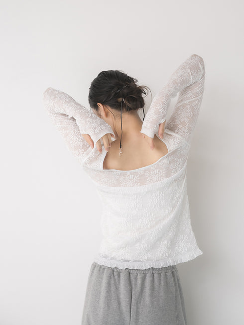 【 予約:1月中旬 】LACE LONG SLEEVE TOP /M264-88190