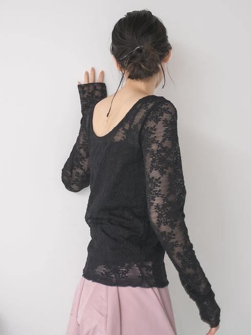 【 予約:1月中旬 】LACE LONG SLEEVE TOP /M264-88190