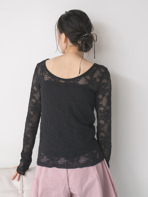 【 予約:1月中旬 】LACE LONG SLEEVE TOP /M264-88190