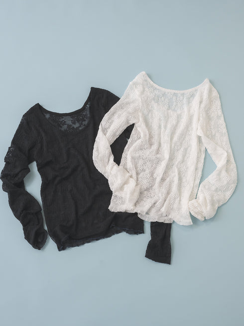 【 予約:1月中旬 】LACE LONG SLEEVE TOP /M264-88190