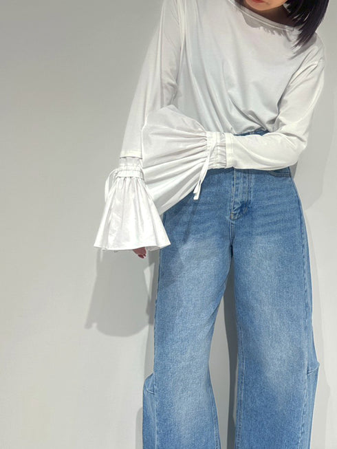 【 予約:12月中~下旬 】シャツスリーブ無地TOPS /M254-83035