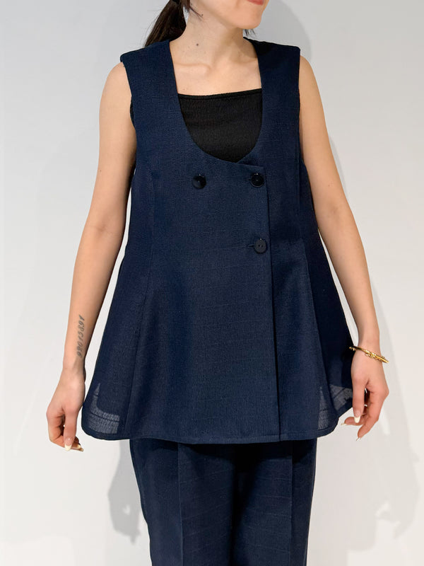 【 予約:4月下旬 】Uネックリネンツイードジレ /M262-48062