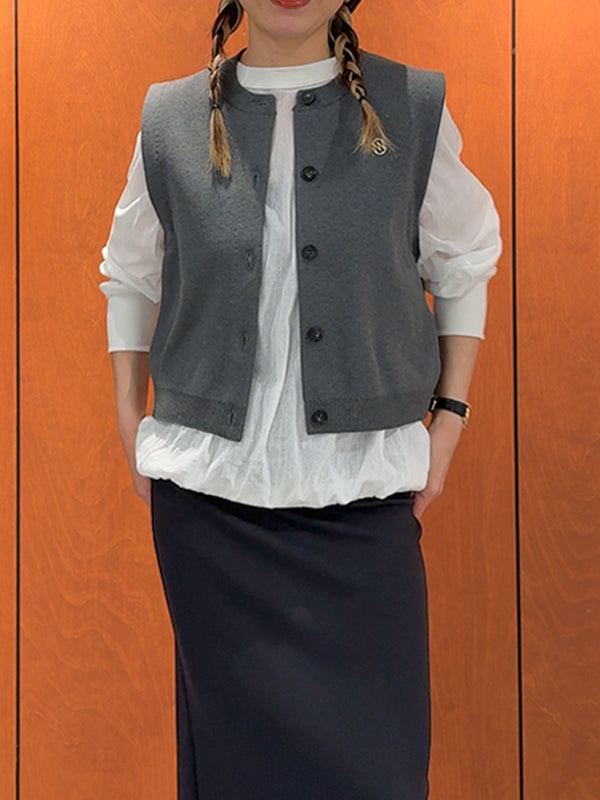 【 限定 】DOUBLE FACE KNIT VEST / Y242-91036-6 / CHARCOAL