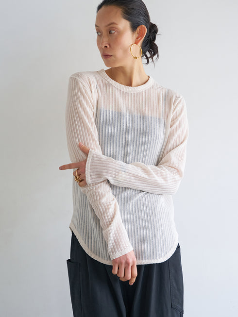 【 予約:6月中旬 】STRIPE SHEER RIB TEE /Y263-82086