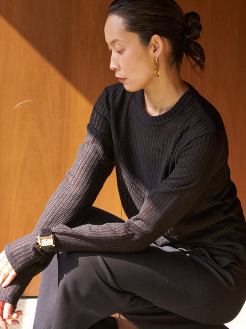 【 予約:6月中旬 】STRIPE SHEER RIB TEE /Y263-82086