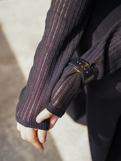 【 予約:6月中旬 】STRIPE SHEER RIB TEE /Y263-82086