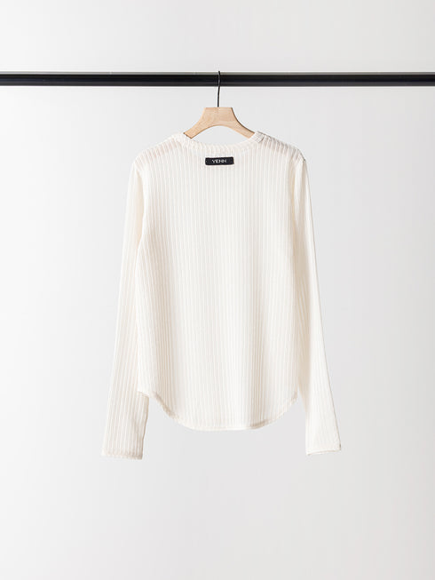 【 予約:6月中旬 】STRIPE SHEER RIB TEE /Y263-82086