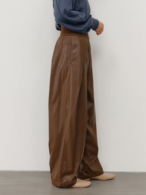 【 予約:11月中旬 】RIB FAUX LEATHER PT /Y264-31117