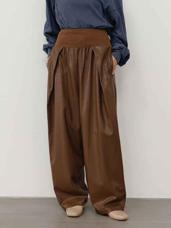 【 予約:11月中旬 】RIB FAUX LEATHER PT /Y264-31117