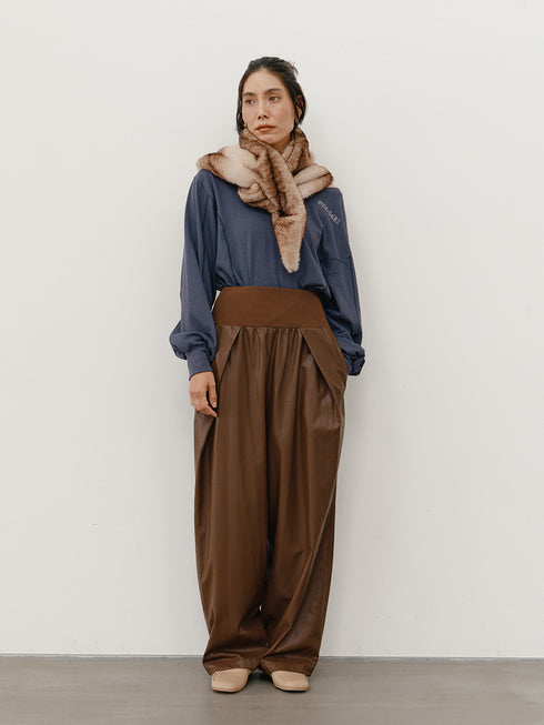【 予約:11月中旬 】RIB FAUX LEATHER PT /Y264-31117